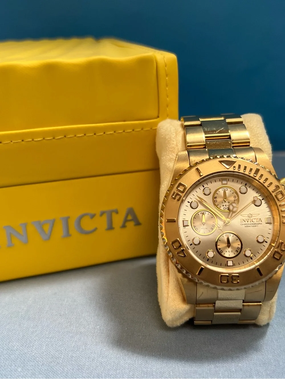 Invicta Gold and Black Brushed Metal Case Back Close-Up.  Model 1774.